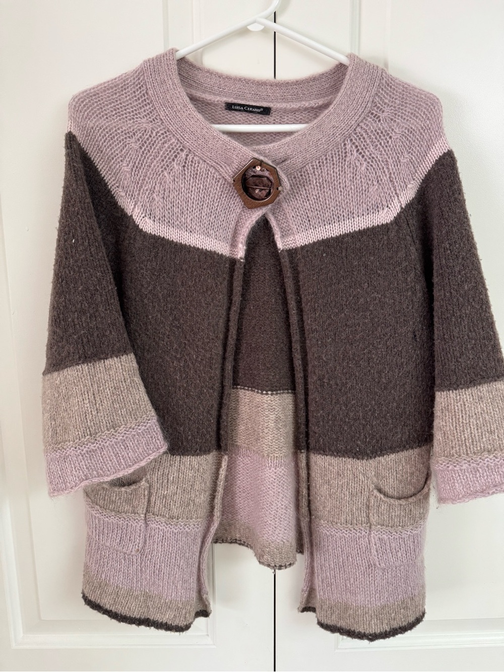 Mohair Colorblock Pink and Brown Knit Sweater Cardigan